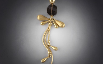 Ladies' Burdick Vintage Italian Gold and Smoky Quartz Lavaliere Necklace
