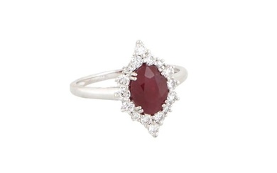 Lady's Platinum Burmese Ruby Dinner Ring, Total Diamond Wt.- .47 cts., Size- 6 3/4, with appraisal.