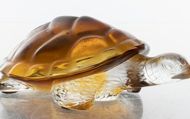 Lalique Frosted Amber Glass "Turtle" Sculpture