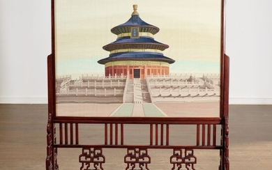 Large Chinese kesi silk embroidery panel on stand