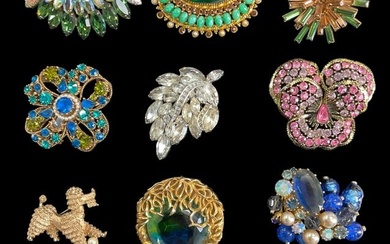 Large Collection of Vintage Costume Brooches Schofield, Pell, Boucher, Austria, Weiss,Florenza, Art