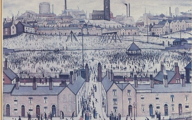 Laurence Stephen Lowry RBA RA, British 1887-1976, Britain at play, 1943; offset lithograph on wove, signed in pencil, edition of 850, published by Mainstone publications, courtesy of the Usher Gallery Lincoln, printed by Beric Press, bearing the...