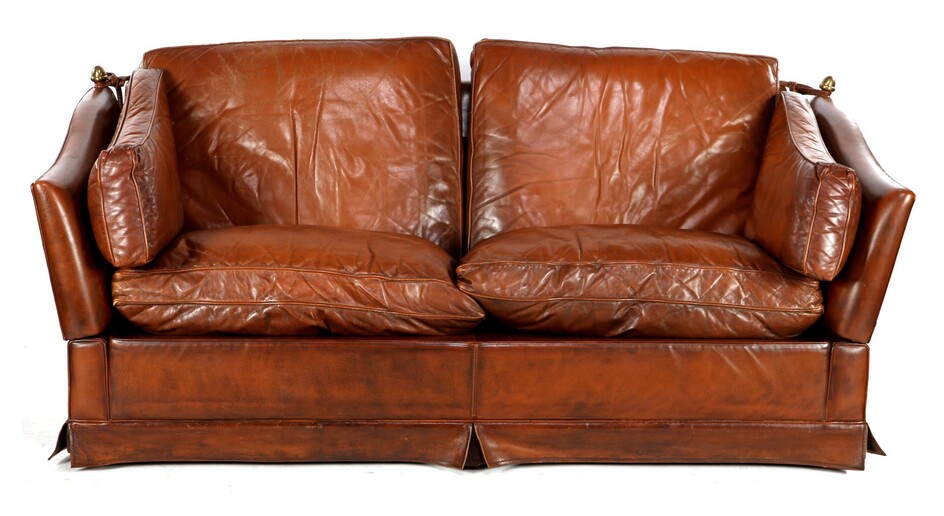 (-), Leather sofa with loose cushions, 198 cm...