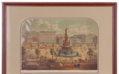 Lithograph of Davidson Fountain Street View in Cincinnati, Late 19th Century
