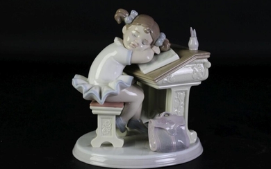 Lladro "Waiting for the bell" figural group of a girl sleeping at desk (H17cm)
