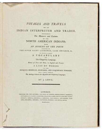 Long, John (fl. circa 1770) Voyages and Travels of an