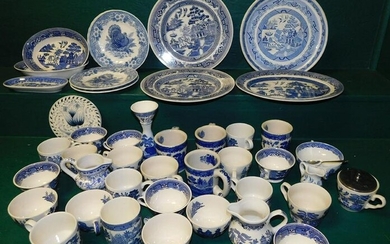 Lot of Blue Willow Bowls, Plates, & Cups