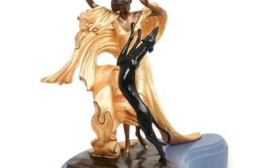 Louis Icart "Lady with Dog" Bronze Sculpture