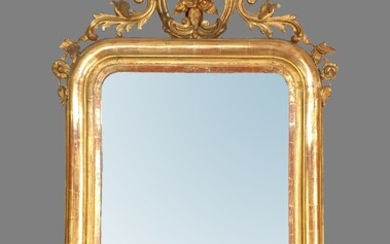 Louis Philippe style wood and stucco mirror with golden patina,...
