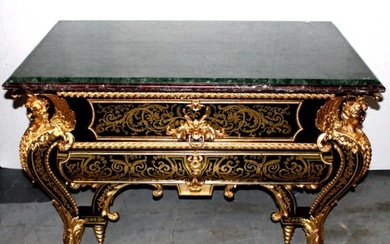 Louis XV Style Bronze Mounted Boulle Inlaid Marble Top Commode