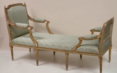 Louis XVI style chaise longue in carved and...