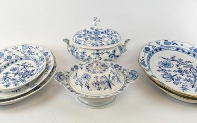 MEISSEN PLATTERS, onion pattern, blue and white, comprising four...