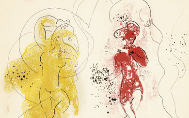 Marc Chagall (1887-1985) Esquisse pour les deux monotypes "Nu jaune et faune" et "Personnage rouge au masque"