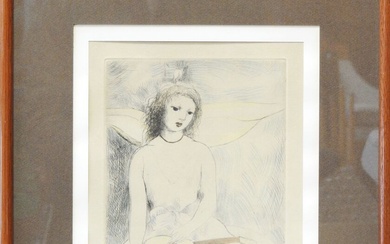 Marie LAURENCIN (1883-1956) d'après Jeune fille à la guitare Eau-forte et réhaut d'aquarelle, signée dans...
