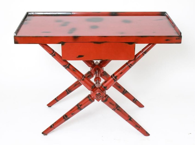 Modern Asian Manner Red Lacquer Console Table