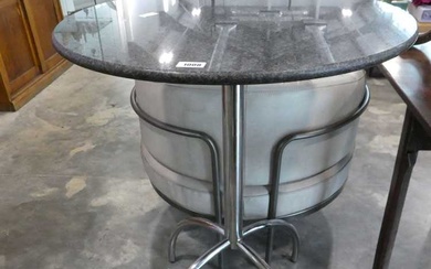 Modern singular granite topped bar height bistro table on single...