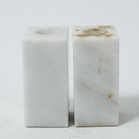 Modernist Marble Block Candle Holders, Pair