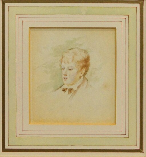 Mrs Burnet, British school, 19th century- Portrait of Godin Ellis; watercolour on paper, bears printed label to the reverse of the frame, 9.9 x 9 cm.