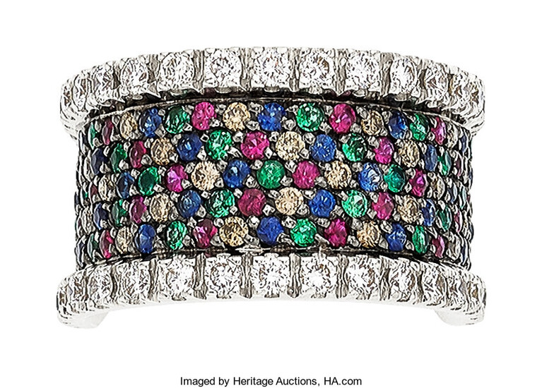 Multi-Stone, Diamond, Colored White Gold Ring The ring features...