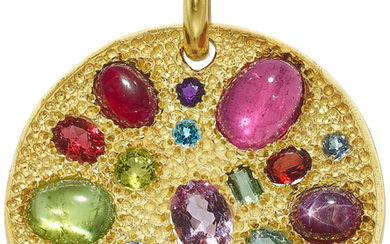 Multi-Stone, Gold Pendant Stones: Ruby cabochon; star ruby cabochon;...
