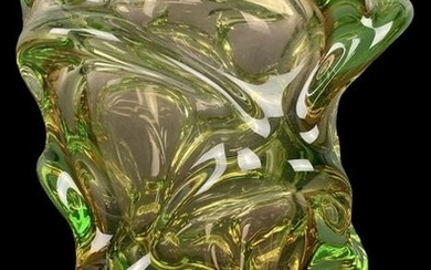 Murano Freeform Art Glass Vase, Pink And Green