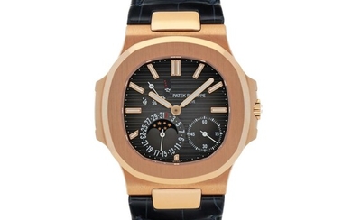 Patek Philippe, NAUTILUS, REF 5712R PINK GOLD WRISTWATCH WITH DATE, MOON PHASES AND POWER RESERVE INDICATION CIRCA 2017