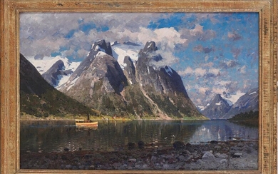 NORMANN ADELSTEEN (Norway, 1886 - 1960) "Norwegian Fjord of Salten" Oil on canvas. Size: 63 x 95 cm. Signed in the lower right corner "A. Normann" Bibliography: Sotheby's London, "19th Century European Painters", Auction of 14 June