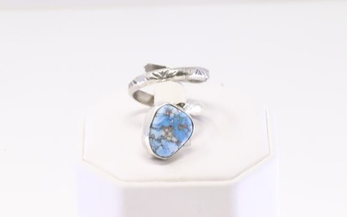 Native America Navajo Sterling Silver Golden Hills Turquoise Ring By Jude Candelaria.