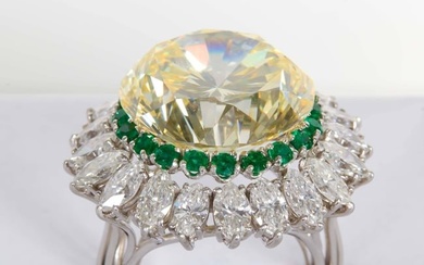 Natural Fancy Intense Yellow Diamond 22.77 Carat Platinum Ring