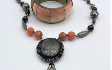 Natural Stone Bracelet, Costume Beaded Pendant Necklace