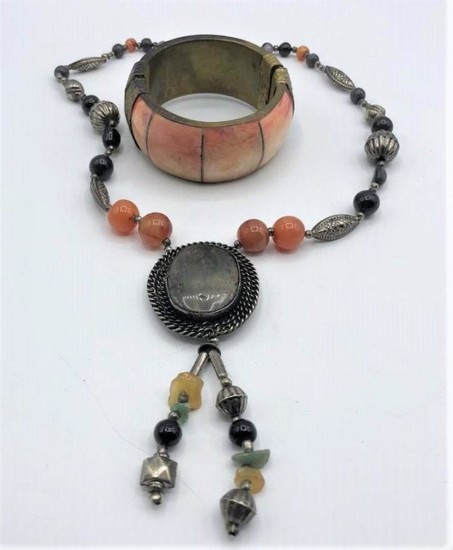 Natural Stone Bracelet, Costume Beaded Pendant Necklace