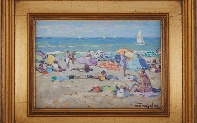 Niek van der Plas (1954-, Dutch), "Beach Scene," 20th