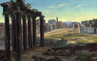 Niels Bredal: Forum Romanum seen from the Capitoline Hill with Colosseum in the background. Signed and dated N. Bredal 1869. Oil on canvas. 41×53 cm.