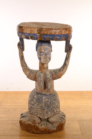 Nigeria, Yoruba, carved wooden caryatid stool
