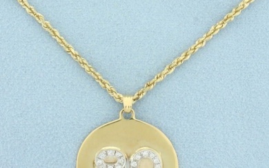 Number 80 Diamond Medallion on Rope chain in 14k yellow gold