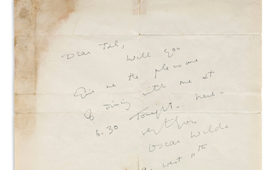 28-YEAR OLD WILDE IN NEW YORK CITY OSCAR WILDE (1854-1900) Autograph Note Signed,...