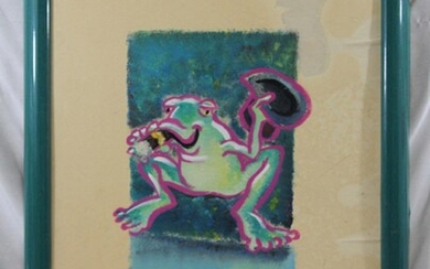 Oil on Paper Painting of a Frog, Signed and Dated