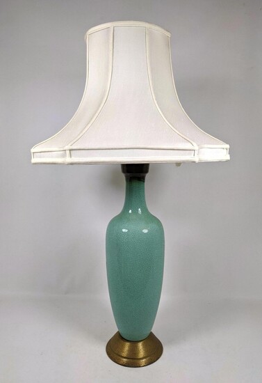 Ombre Glazed Pottery Table Lamp. Turquoise crackle glaz
