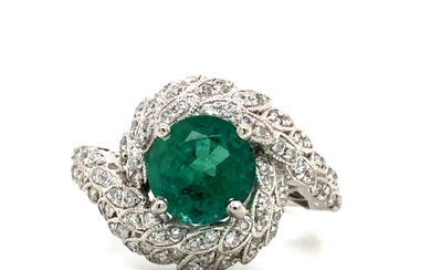 "Orianne" Emerald and Diamond Halo Ring