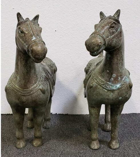 PAIR OF ANTIQUE METAL CHINESE HORSE FIGURES