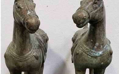PAIR OF ANTIQUE METAL CHINESE HORSE FIGURES
