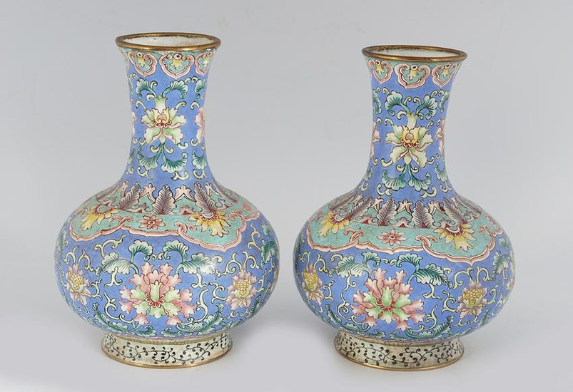 PAIR OF CHINESE POLYCHROME ENAMELLED VASES