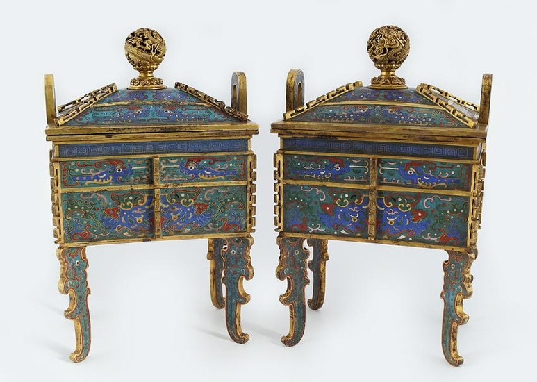 PAIR OF CHINESE QING CLOISONNÃ‰ ENAMELLED CENSERS