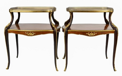 PAIR OF FRENCH STYLE TWO-TIER TEA TABLES