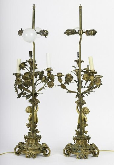 PAIR OF GILT BRONZE FIGURAL TABLE LAMPS