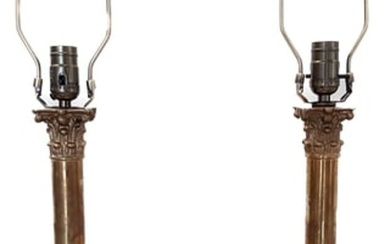 PAIR OF HOLLYWOOD REGENCY BRASS COLUMN LAMPS