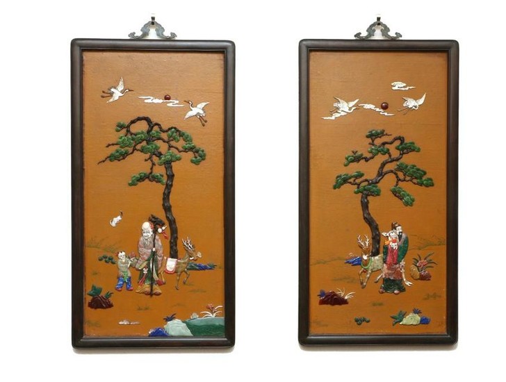 PAIR OF ZITAN WOOD SCREEN WITH CARVING