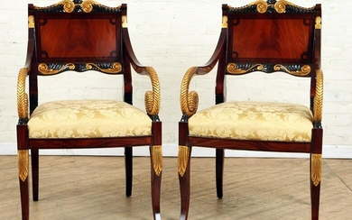 PAIR RUSSIAN STYLE GILT DECORATED OPEN ARM CHAIRS