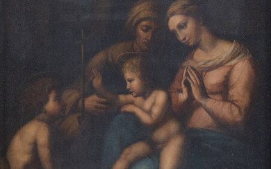PITTORE ANONIMO DEL XVII SECOLO<BR>"Madonna con Bambino, Sant'Anna e San Giovannino"