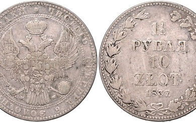 POLEN, Nikolaus I. von Russland, 1825-1855, 10 Zlotych =1 1/2 Rubel 1837 MW, Warschau